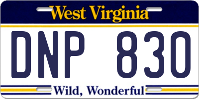 WV license plate DNP830