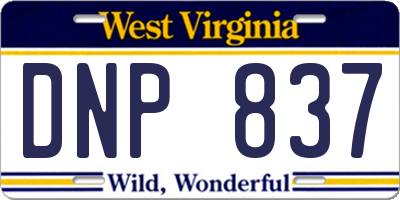 WV license plate DNP837