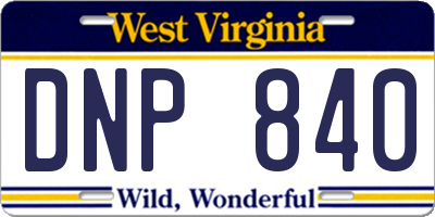 WV license plate DNP840