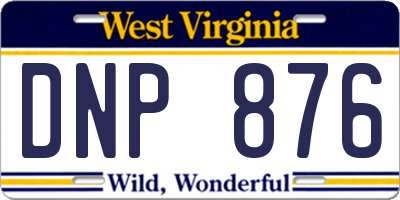 WV license plate DNP876