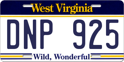 WV license plate DNP925