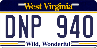 WV license plate DNP940
