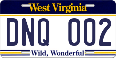 WV license plate DNQ002