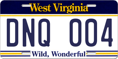 WV license plate DNQ004