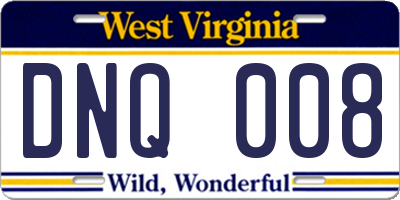 WV license plate DNQ008