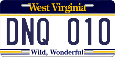 WV license plate DNQ010