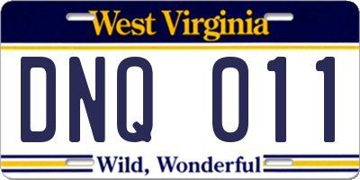 WV license plate DNQ011