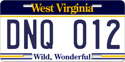 WV license plate DNQ012