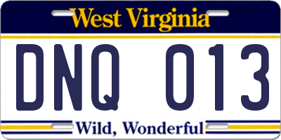 WV license plate DNQ013