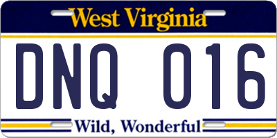 WV license plate DNQ016