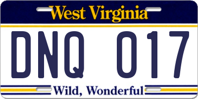 WV license plate DNQ017