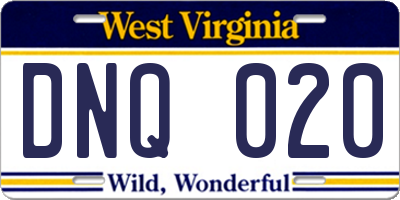 WV license plate DNQ020