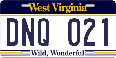 WV license plate DNQ021