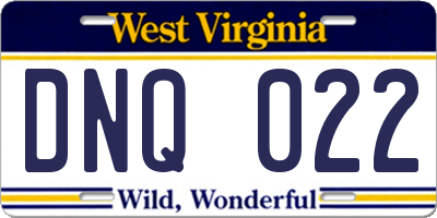 WV license plate DNQ022