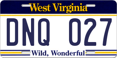 WV license plate DNQ027
