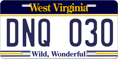 WV license plate DNQ030