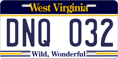 WV license plate DNQ032
