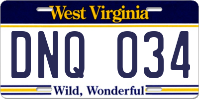 WV license plate DNQ034