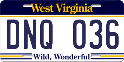 WV license plate DNQ036