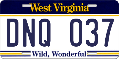 WV license plate DNQ037