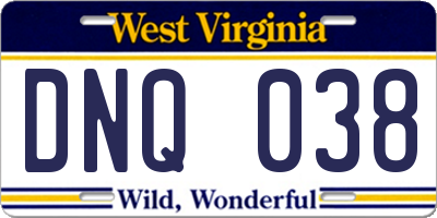 WV license plate DNQ038