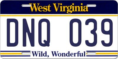 WV license plate DNQ039