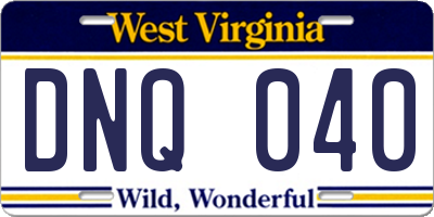 WV license plate DNQ040