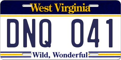 WV license plate DNQ041