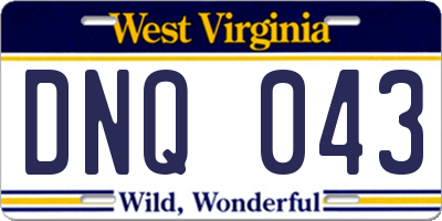 WV license plate DNQ043
