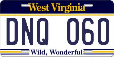 WV license plate DNQ060
