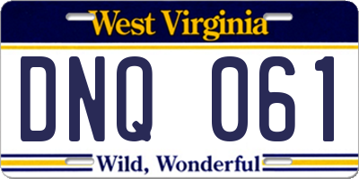 WV license plate DNQ061