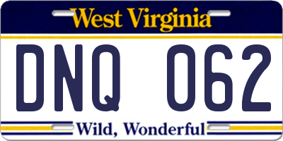 WV license plate DNQ062