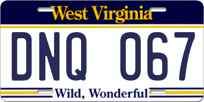 WV license plate DNQ067