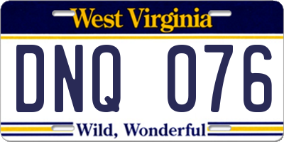 WV license plate DNQ076