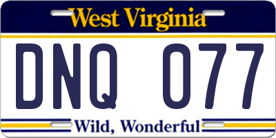 WV license plate DNQ077
