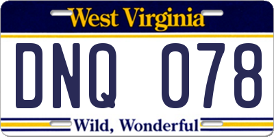 WV license plate DNQ078
