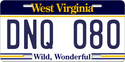WV license plate DNQ080