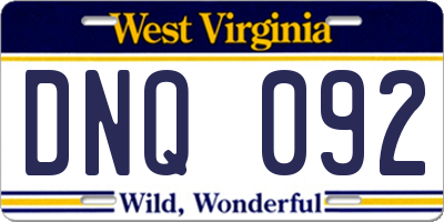 WV license plate DNQ092