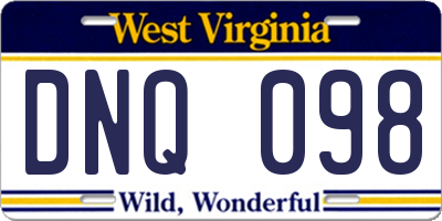 WV license plate DNQ098