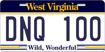 WV license plate DNQ100
