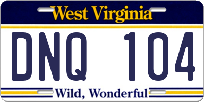 WV license plate DNQ104