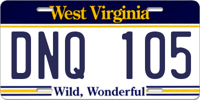 WV license plate DNQ105
