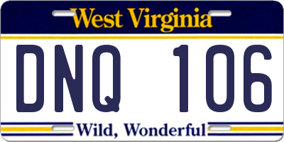 WV license plate DNQ106