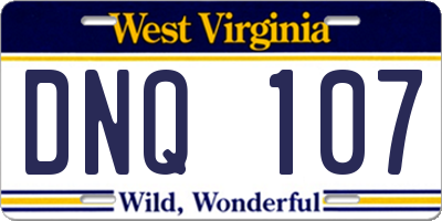 WV license plate DNQ107