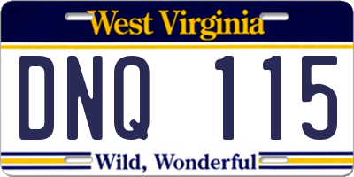 WV license plate DNQ115