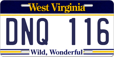 WV license plate DNQ116