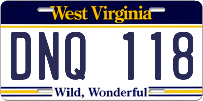 WV license plate DNQ118