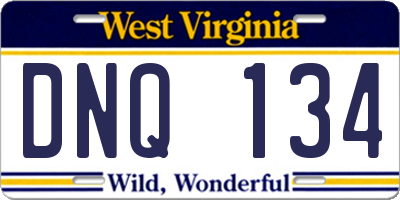 WV license plate DNQ134