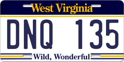 WV license plate DNQ135