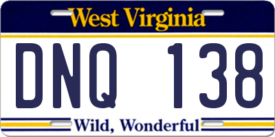WV license plate DNQ138
